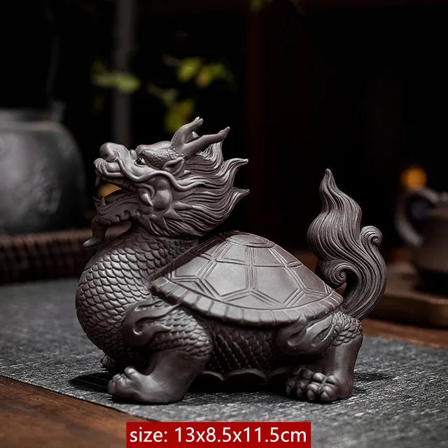 Purple Clay Dragon Turtle Tea Pet Ornaments Can Raise Fengshui Home Decoration Animal Sculpture Crafts Chinese Tea Accessories