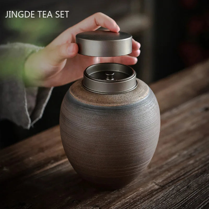 Retro Ceramic Tea Caddy Home Airtight Jar Kitchen Spice Container Travel Portable Coffee Candy Jars Handmade Teaware Supplies