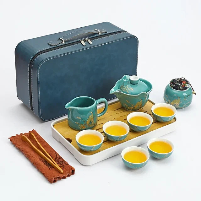 Travel Tea Set Home Office Ceramic Tea Infuser Teacup Gaiwan Suit Portable Outdoor Tea Tray with Tote Bag Chinese Teaware Gifts