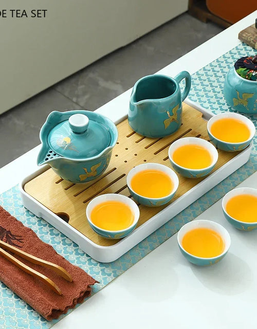 Travel Tea Set Home Office Ceramic Tea Infuser Teacup Gaiwan Suit Portable Outdoor Tea Tray with Tote Bag Chinese Teaware Gifts