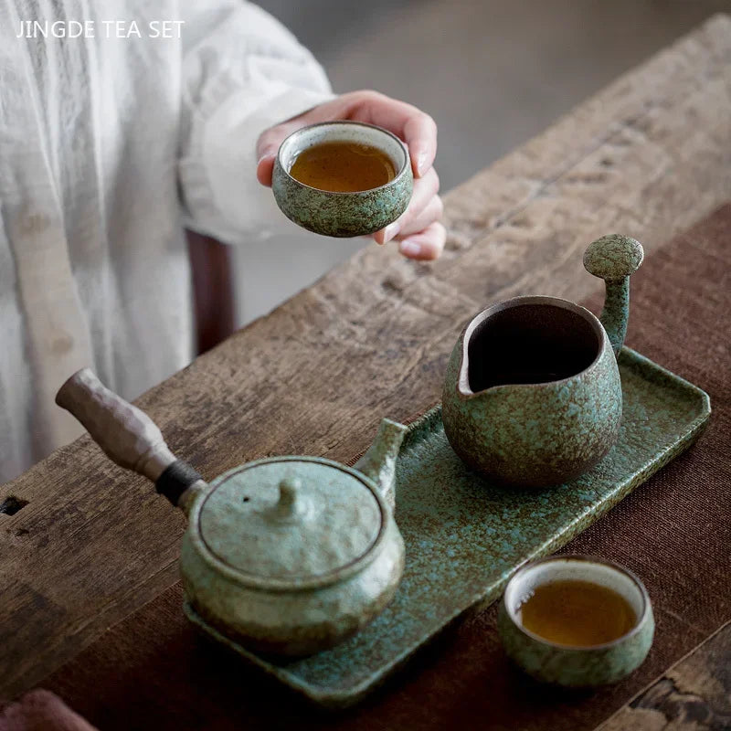 Vintage Coarse Pottery Chinese Tea Set Home Tea Infuser Traditional Tea Pot and Cup Set Ceramic Tea Tray Custom Teaware