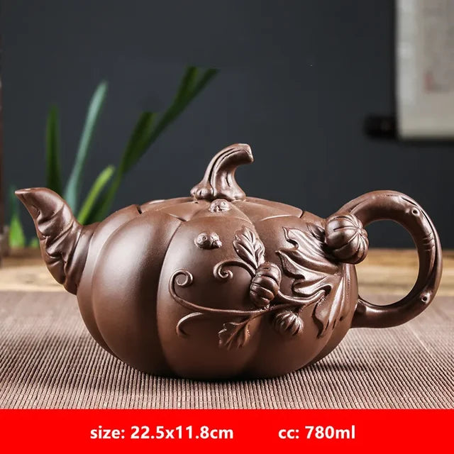 Yixing Purple Clay Teapot Large-capacity Pumpkin Pot Zhu Mud Handmade Filter Tea Maker Chinese-style Purple Sand Tea Set 780ml