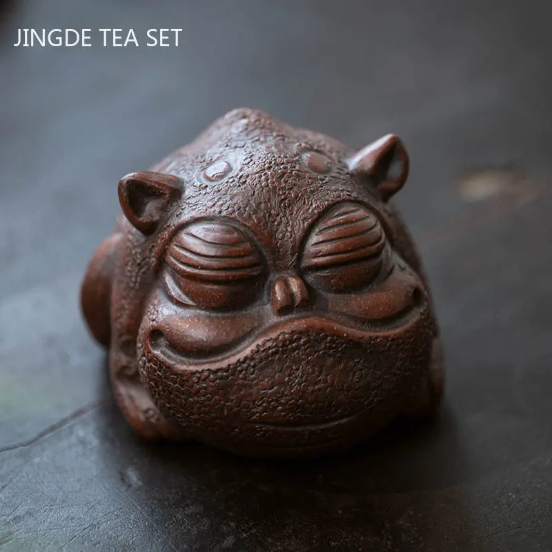 Yixing Raw Ore Purple Sand Tea Pet Three Foot Golden Toad Sculpture Small Ornaments Chinese Tea Table Decoration Tea Accessories